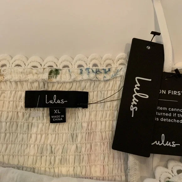 NWT Lulu's Sweet At Heart White Floral Eyelet Smocked Bustier Crop Top XL - Picture 7 of 11